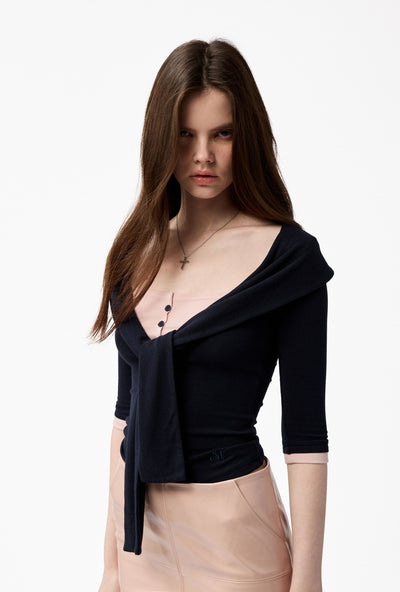 Henley Collar Faux Two-Piece T-shirt 4MU0151