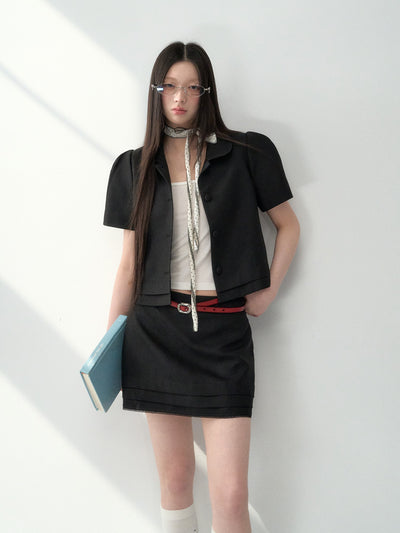 Doll Collar Jacker/A-line Short Skirt LAL0184
