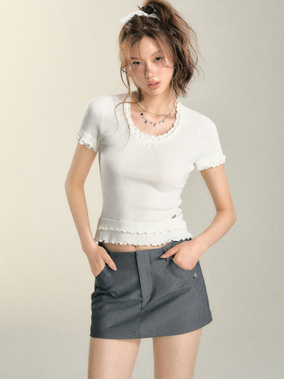 Double-layer Lace Short Sleeves Knit SOM0003