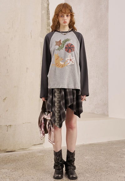 Ocean Floating Kitten Print T-shirt DID0243