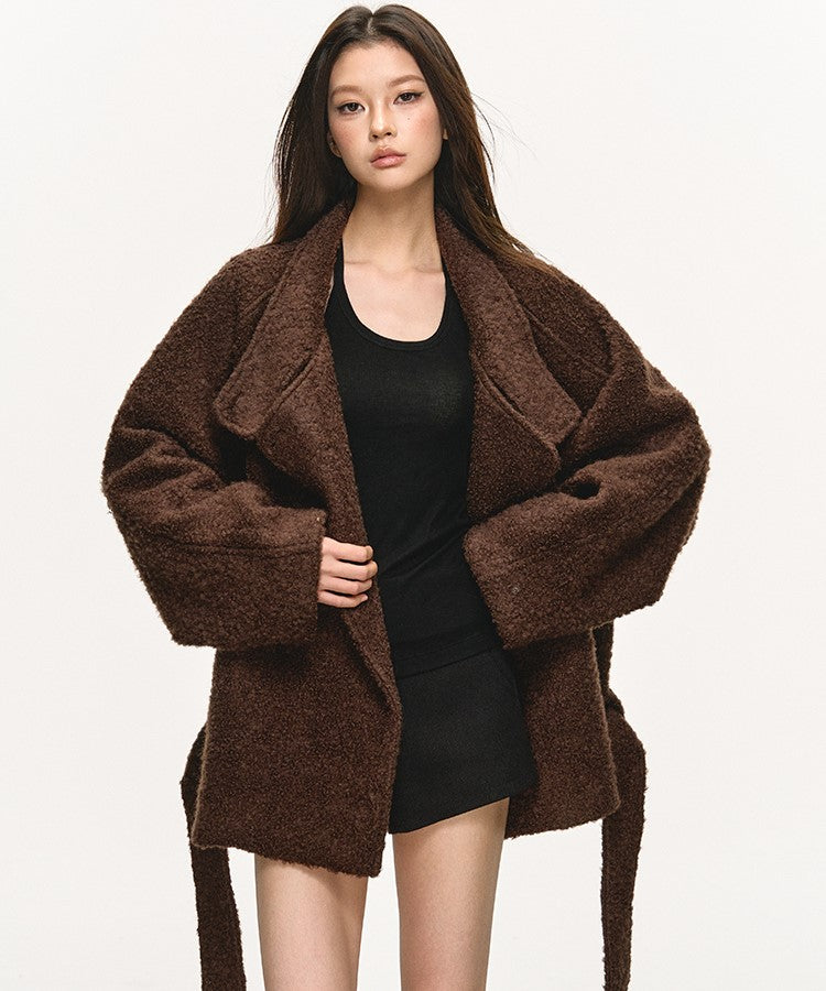 Tie-Wrap Stand Collar Short Warm Coat ANA0080