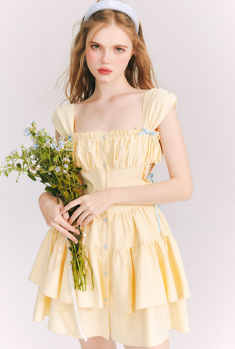 Yellow Bow Tutu Princess Waist Suspender Dress GRO0069