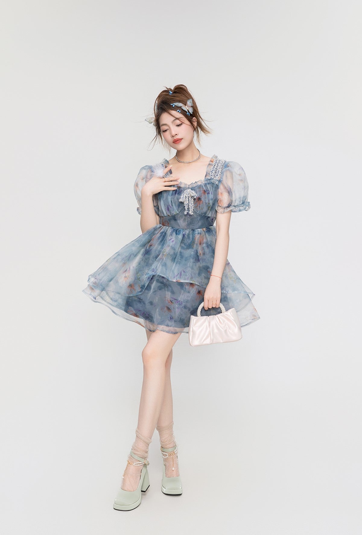 Floral Short/Long Sleeve Fairy Puffy Princess Dress KEI0065