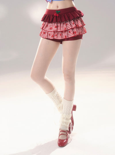 Berry/Ribbon Cake Plaid Short Skirt Pants DIA0192