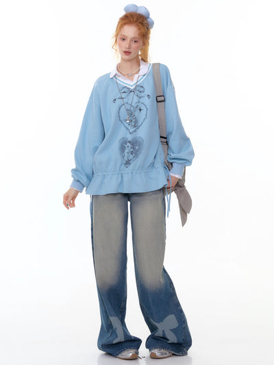 Bow High Waist Wide Leg Jeans ZIZ0304