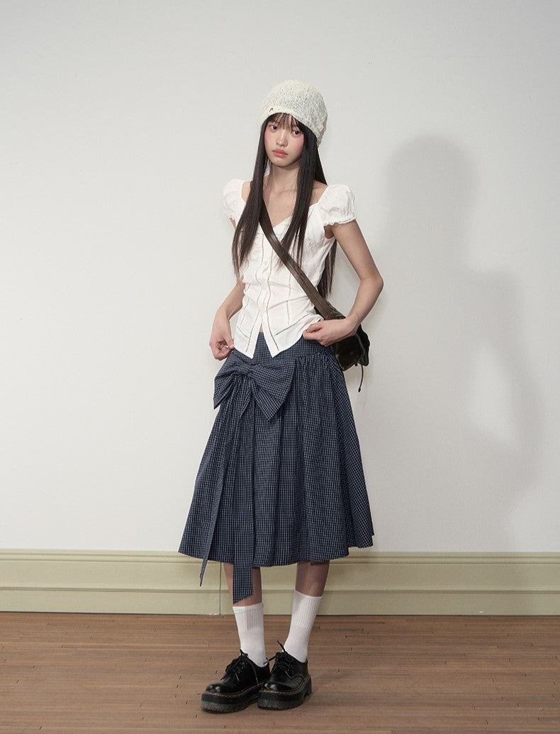 Lapel Lace Puff Sleeve Shirt SOO0001