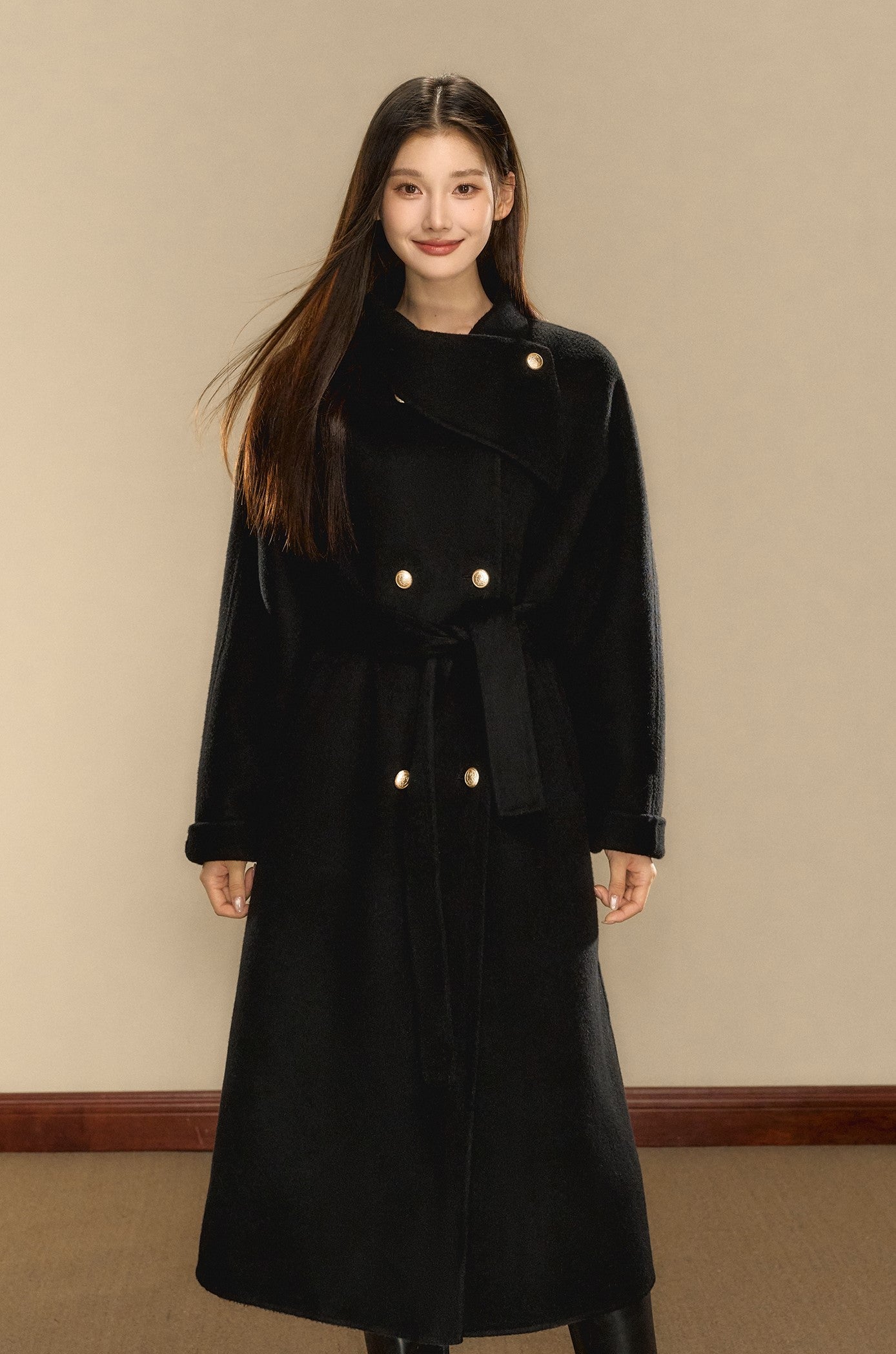 Gold Button Medium and Long Double-sided Woolen Coat OSH0087