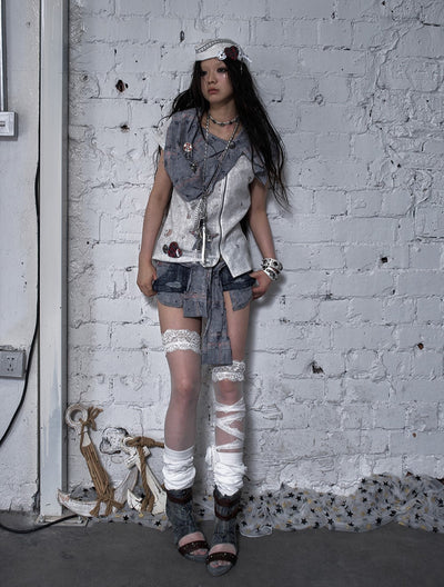Punk Plaid Scarf Fake Two-piece T-shirt NOR0183