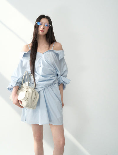 Off-shoulder Pleated Suspender Dress LAL0180