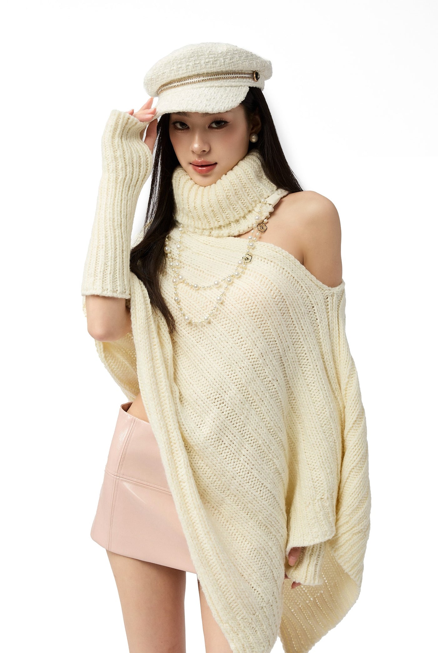 White Irregular Sweater/Neck Warmer+Arm Sleeves 4MU0154