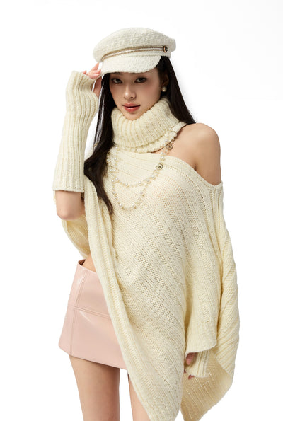 White Irregular Sweater/Neck Warmer+Arm Sleeves 4MU0154