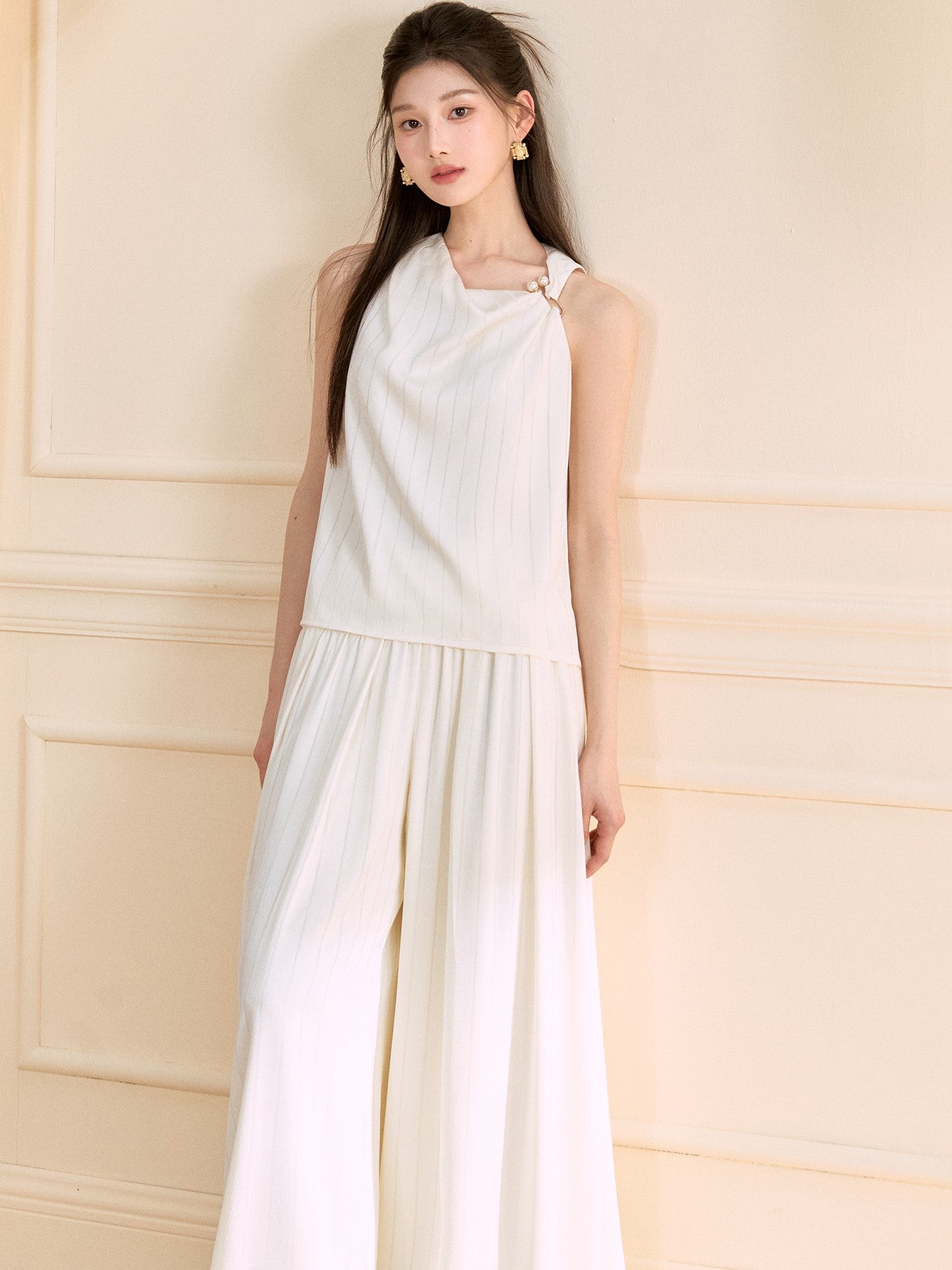 Asymmetrical Shirt/Wide-leg Pants OSH0128