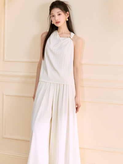 Asymmetrical Shirt/Wide-leg Pants OSH0128
