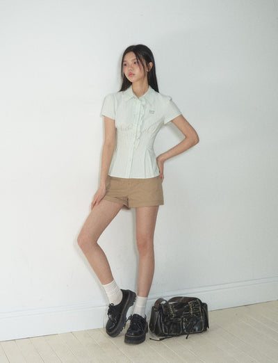Retro Ruffled Slim Short-sleeved Shirt SOO0017