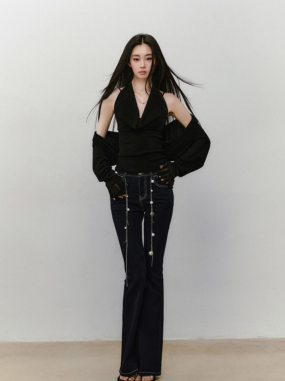 Knitted Swing Collar Top/Cardigan VIA0339
