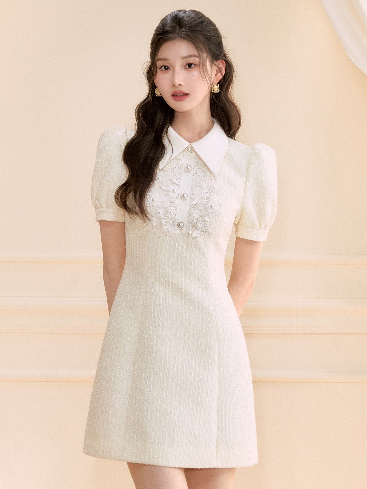 Lace Pearl Sleeveless/Short Sleeves Dress OSH0127