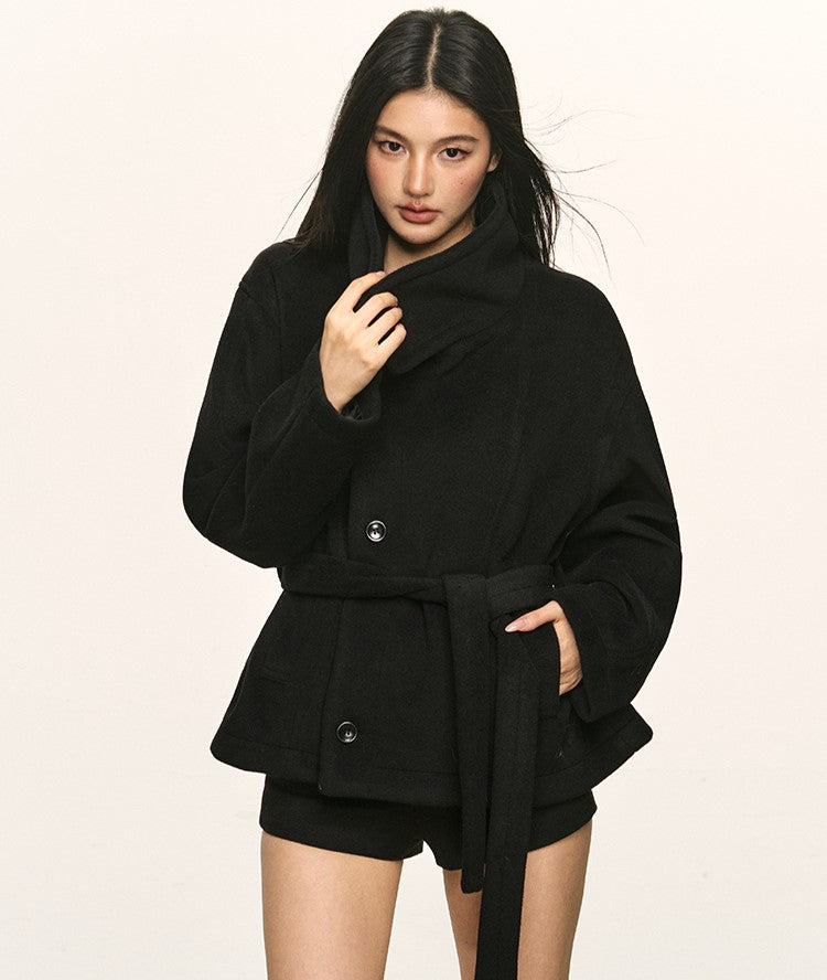 High-End Stand Collar Tie-Wrap Short Coat ANA0095