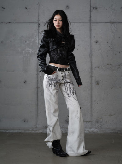 Chain Print Wide-leg  Jeans NOR0195