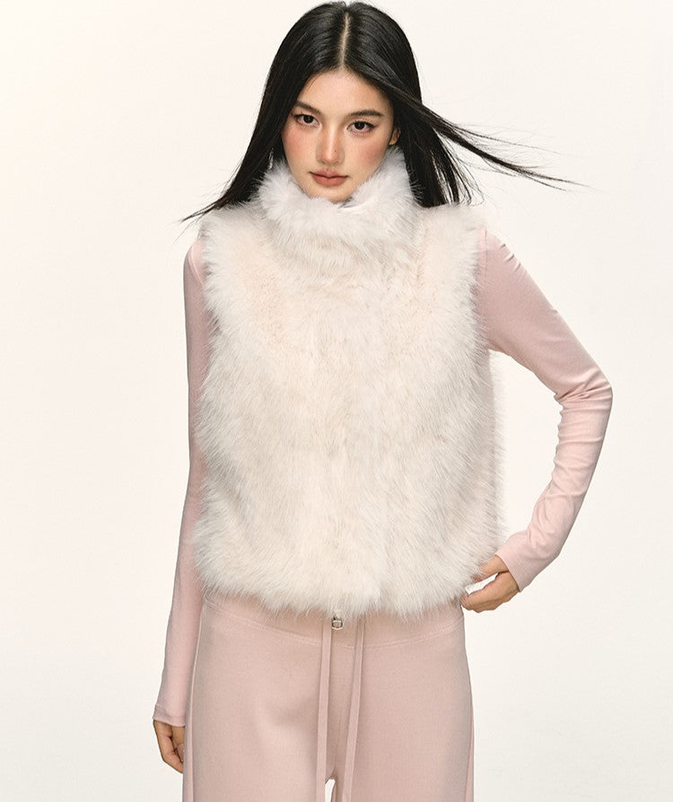Faux Fur Short Turtleneck Vest Jacket ANA0075