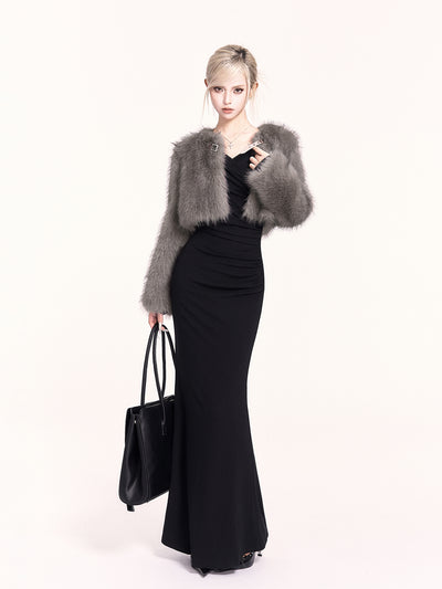 Gray Eco-friendly Fur Short Coat VOC0473