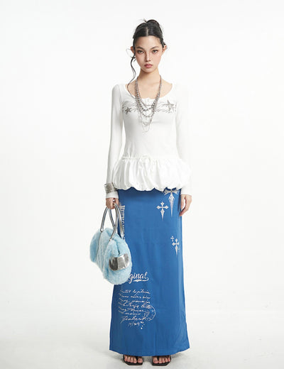 Cross Print Slit Straight Skirt UNC0270