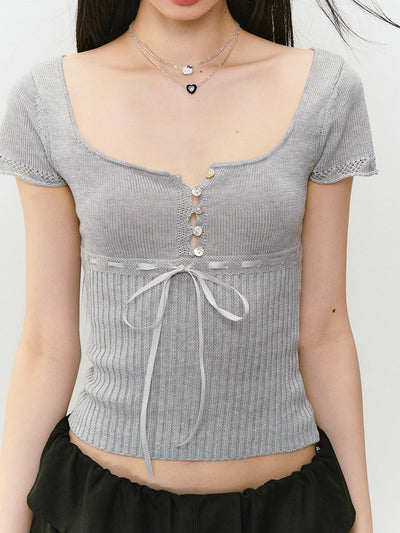 Bow Square Collar T-shirt VIA0305
