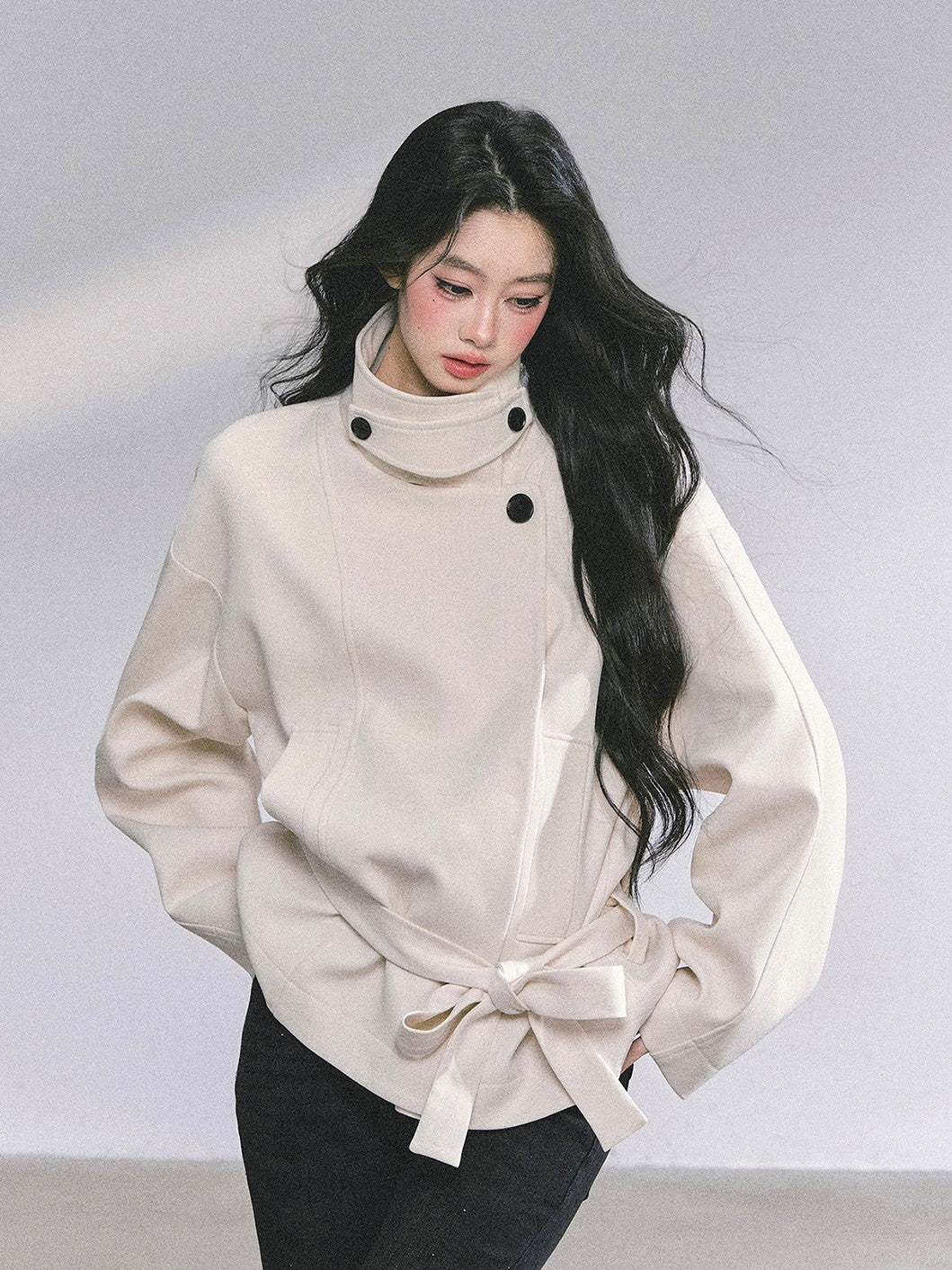 Hepburn Style High Neck Trench Coat DIA0730