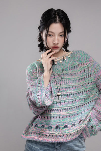 Cherry Pink Shell Chain Hollow Sweater COT0358