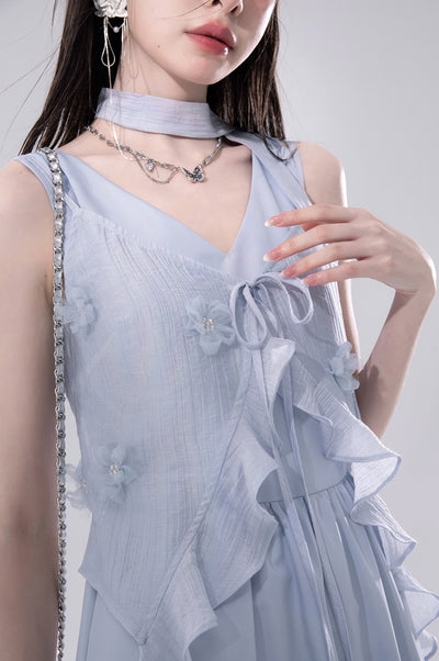 Blue Flower Cardigan+Vest Dress COT0246