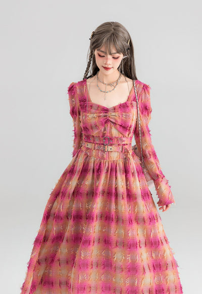 Flying Yarn-dyed Plaid Mid-length Dress KEI0066