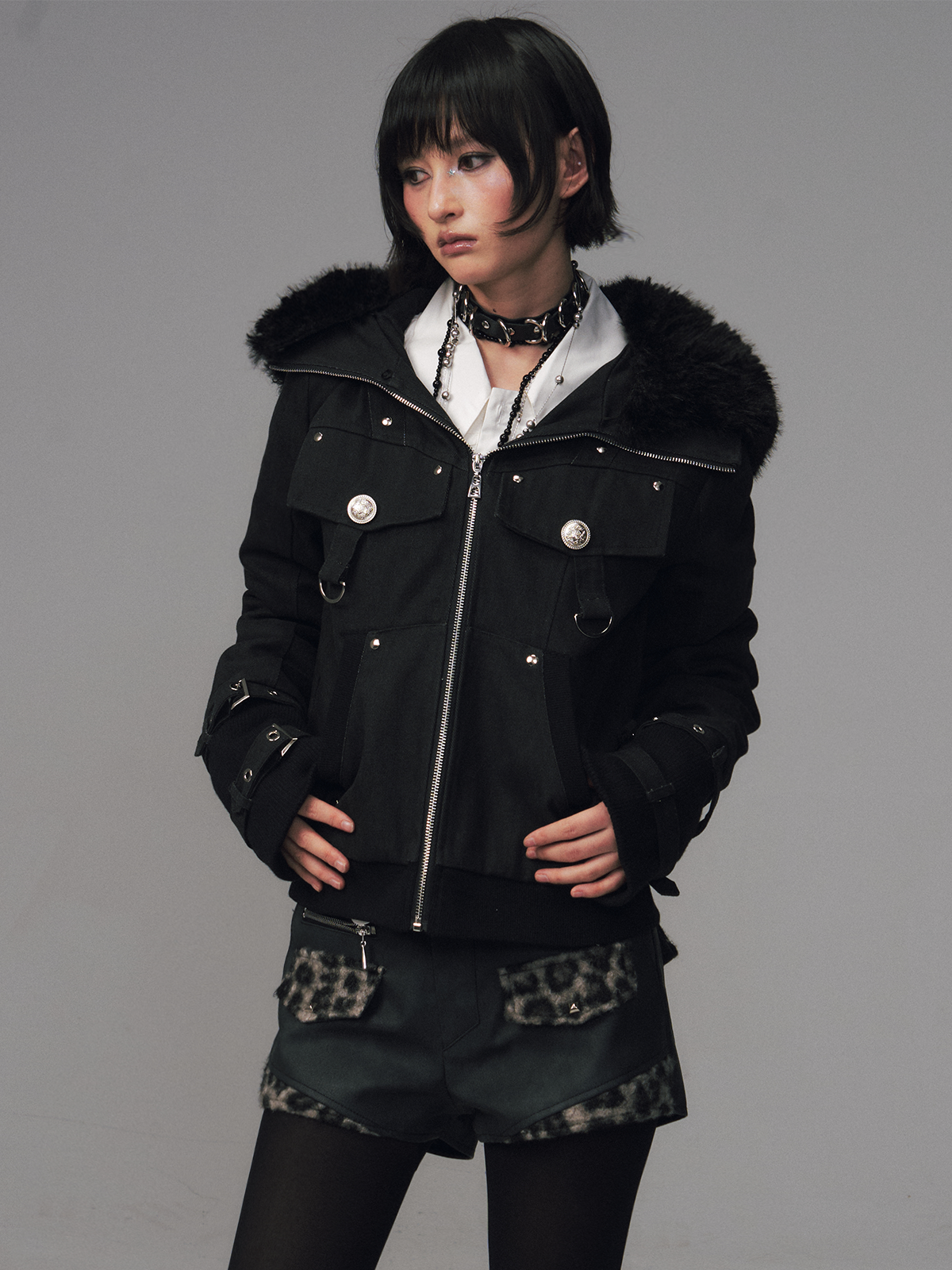 Detachable Furry Hooded Quilted Jacket FRU0128