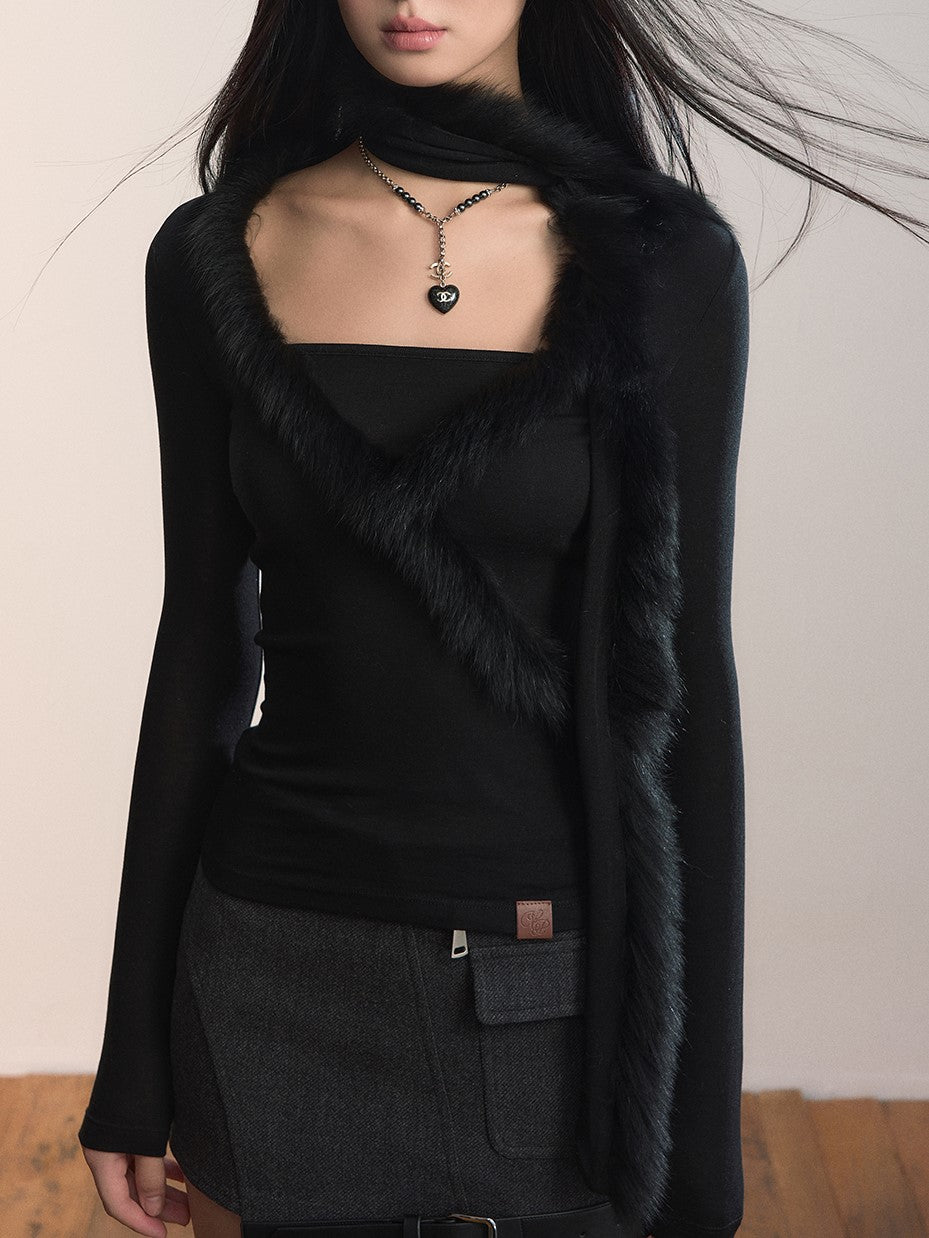 Patchwork Fur Slim Sweater VIA0373