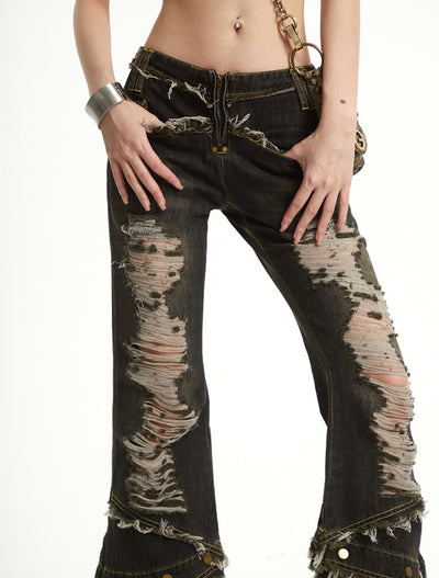 Ripped Tassel Design Flared Jeans UNC0265