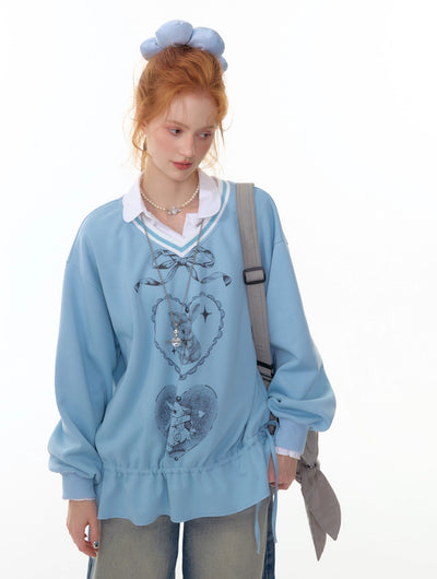 Retro Design Hem Rabbit Print Sweatshirt ZIZ0301