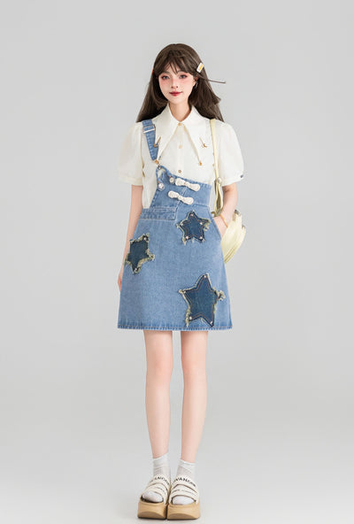 Retro One-shoulder Strap Denim A-line Dress KEI0047