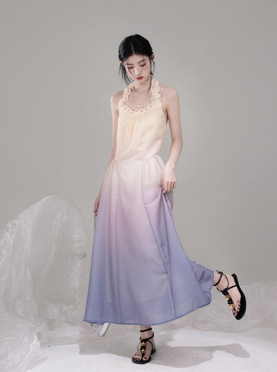 Gradient Purple Halter Sleeveless Dress COT0308