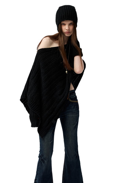 Black Irregular Sweater/Neck Warmer+Arm Sleeves 4MU0153