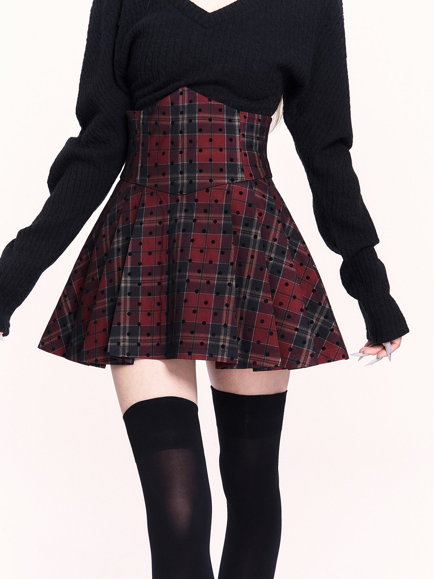 Plaid High Waisted Fishbone Pleated Skirt VOC0480