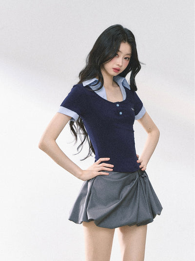 Flower Button Slim T-shirt DIA0484