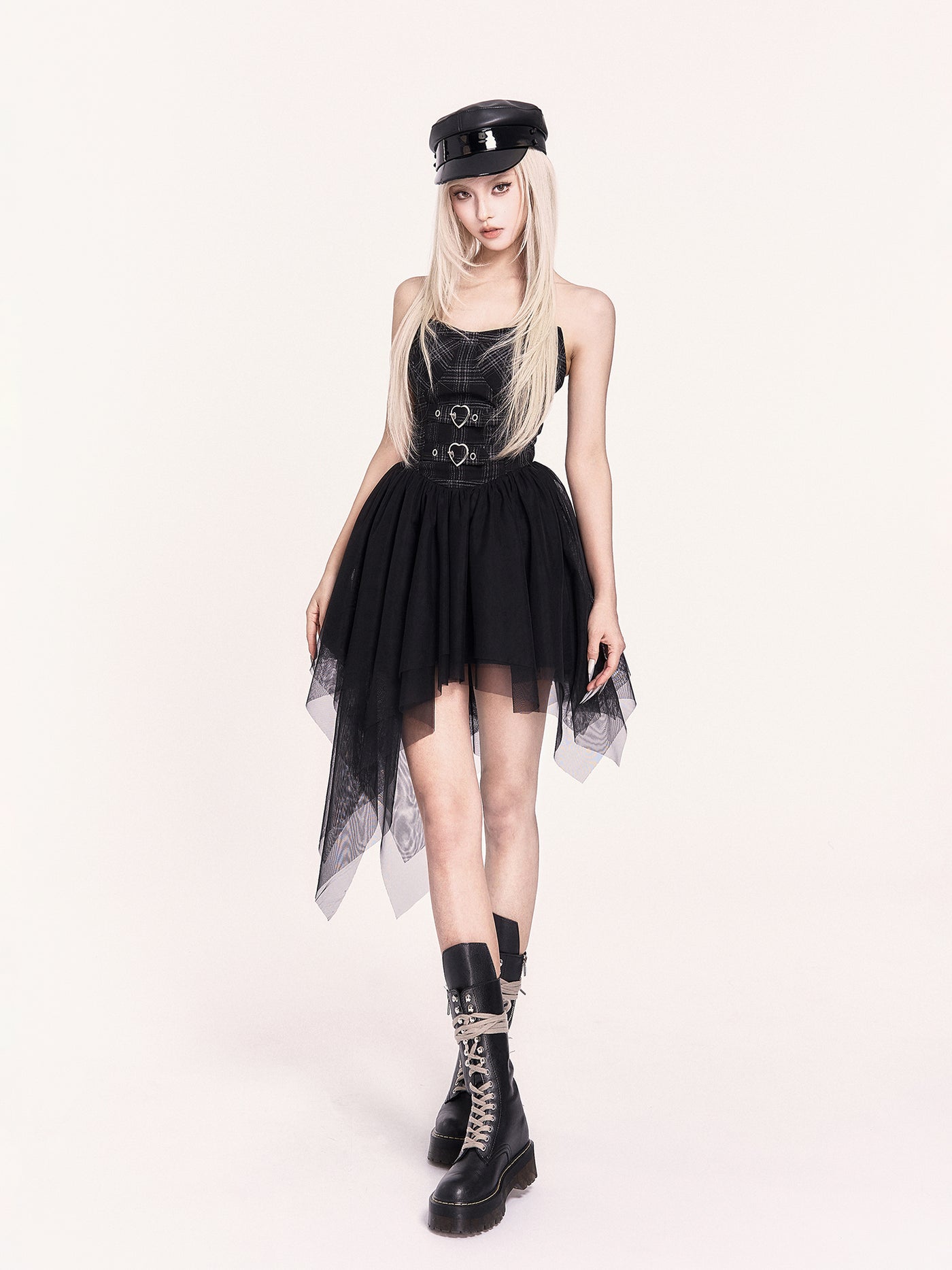 Irregular Mesh Puff Dress/Cross Short Jacket VOC0468