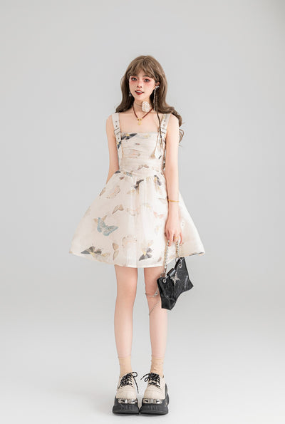 Butterfly Floral Suspender Seaside Holiday Slim Dress KEI0048