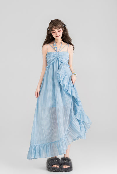 Fairy Ruffle Suspender Chiffon Long Dress KEI0094