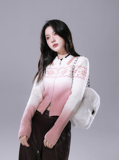 Romantic Fair Isle Gradient Jacquard Pattern Hang-dyed Sweater COT0172