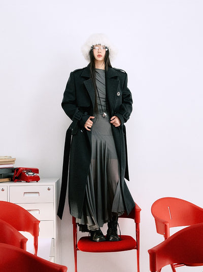 Classic Silhouette Belt Simple Warm Long Coat LAL0063