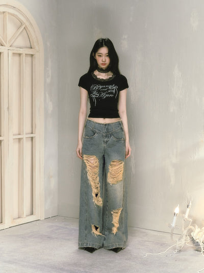 Loose Ripped Wide Leg Low Rise Jeans SAL0061