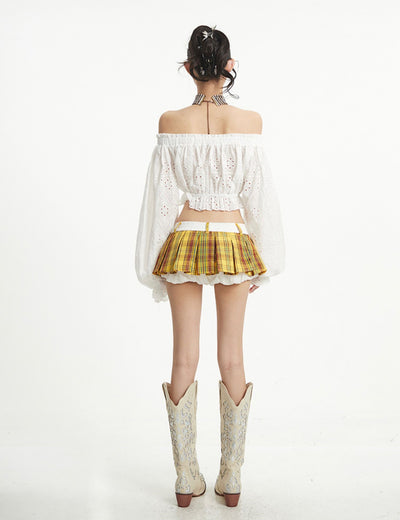 Puff Sleeve One Shoulder Bow Short Shirt UNC0258