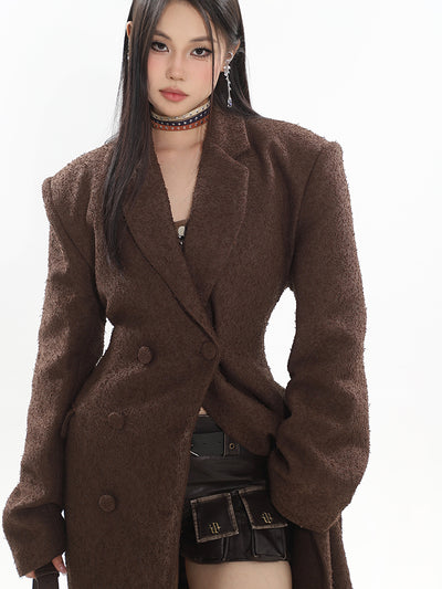 High-end Niche Waist Design Double-breasted Long Coat UNC0158