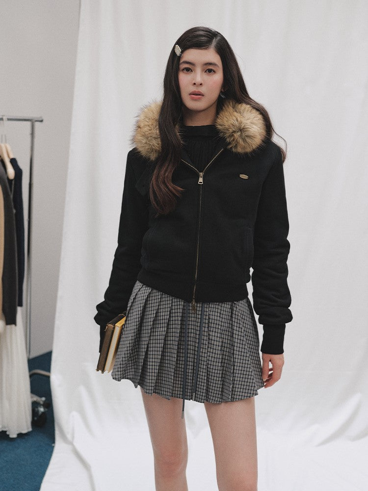 Fur Collar Hooded Short Sweatshirt Jacket LAL0249