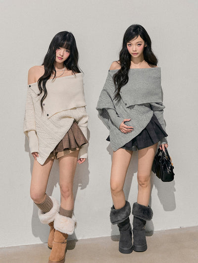 Off-shoulder Irregular Sweater DIA0721