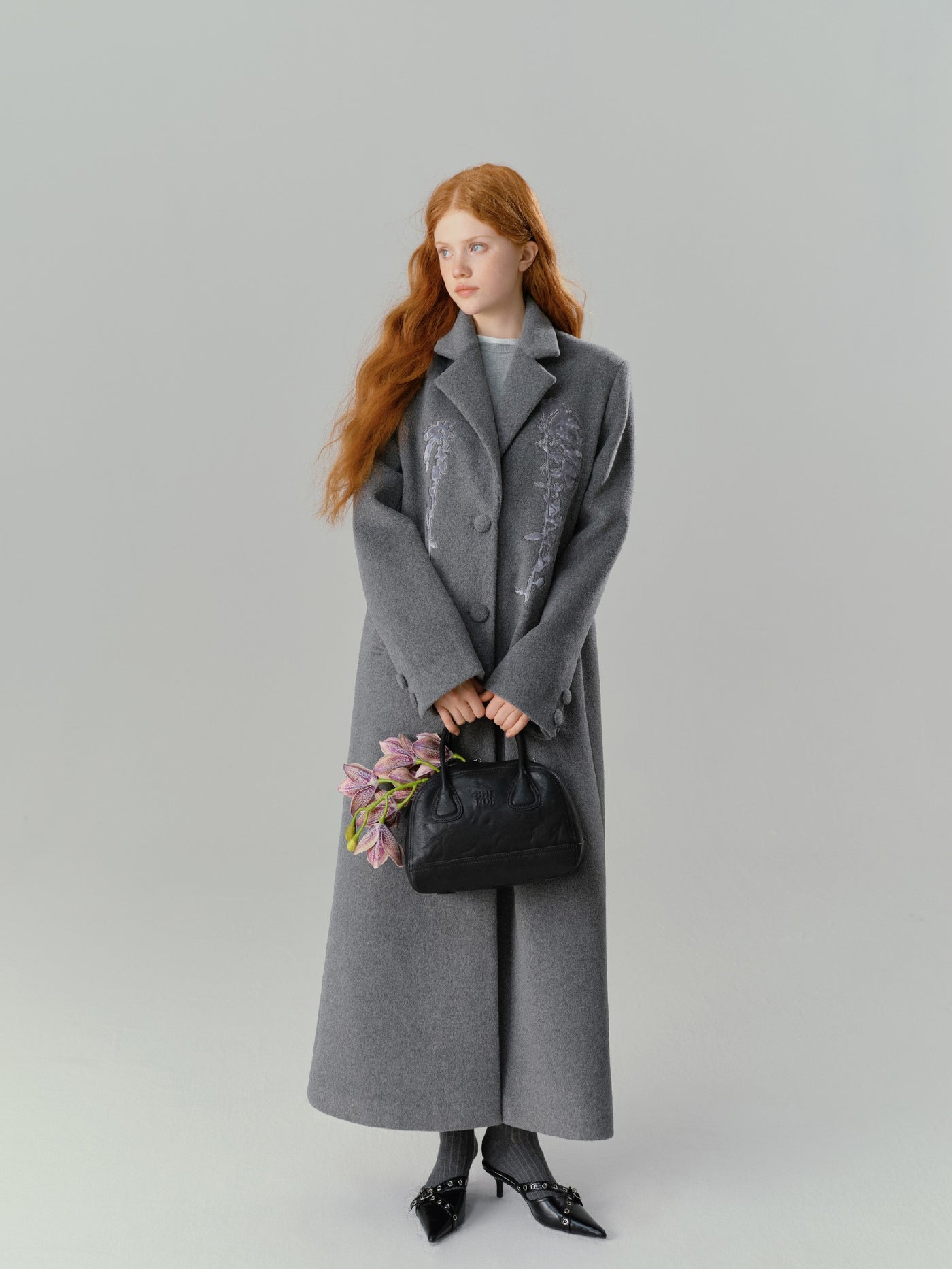 Lily Original Design Romantic Lapel Embroidery Long Woolen Coat SAL0085